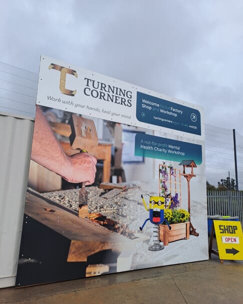 An image of the Turning Corners exterior signage.